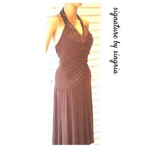 Sangria Backless Jewel tie neckline  V SunDress